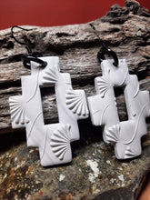 Load image into Gallery viewer, Snowflake dangle handmade earrings polymer clay earthy
