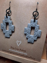 Load image into Gallery viewer, SALE Grey sunflowers dangle handmade earrings polymer clay earthy
