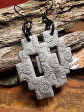 Load image into Gallery viewer, SALE Grey sunflowers dangle handmade earrings polymer clay earthy

