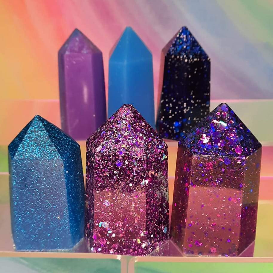 Resin crystal set in blues & purples