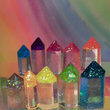 Load image into Gallery viewer, Resin crystal set in rainbow glitter clear tones
