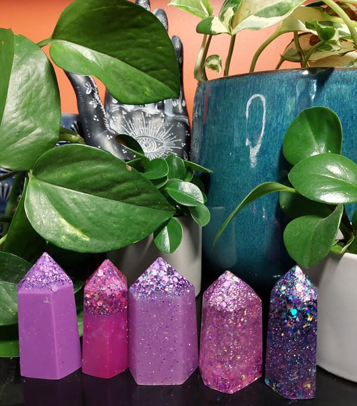 Resin crystal set in magenta purple tones