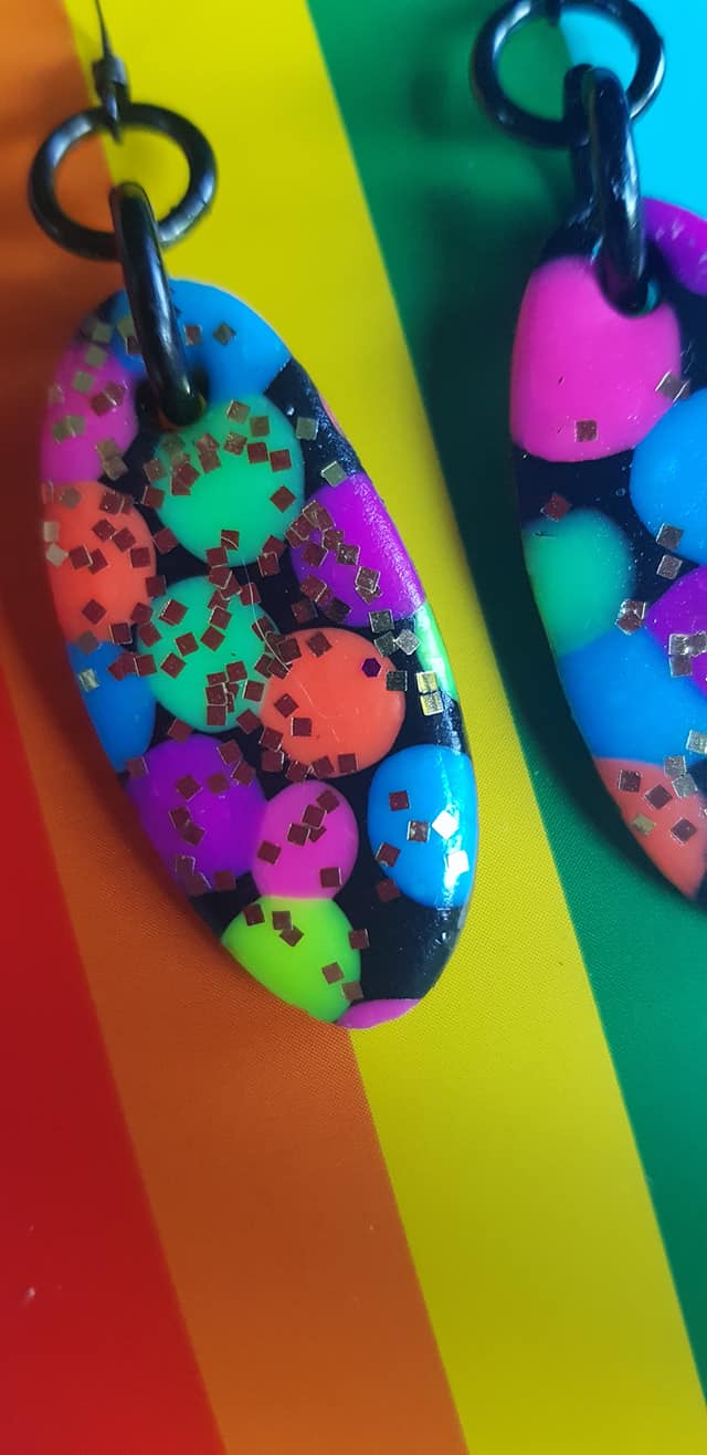 Rainbow disco glitter polymer clay earrings