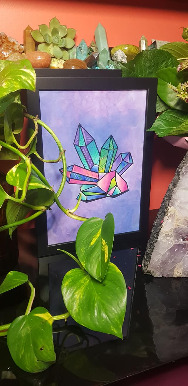 Rainbow & purple crystal quartz point cluster crystal tattoo inspired art