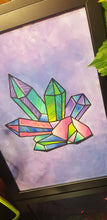 Load image into Gallery viewer, Rainbow &amp; purple crystal quartz point cluster crystal tattoo inspired art

