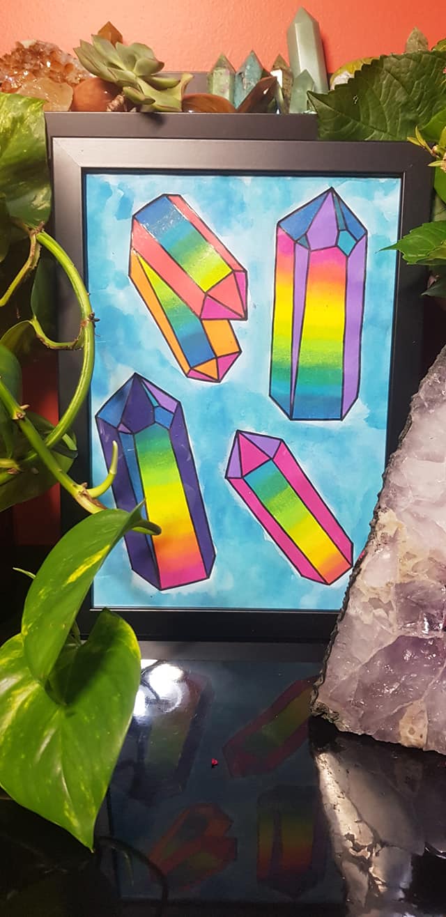 Rainbow crystal quartz point cluster crystal tattoo inspired art